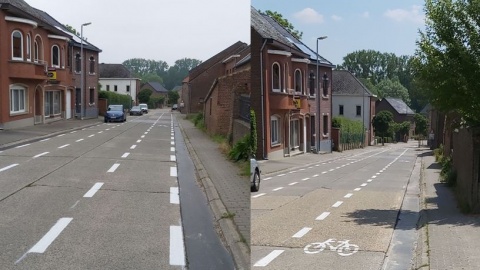 Van het fietspad werd een suggestiestrook gemaakt